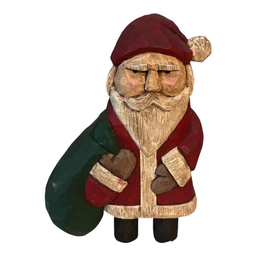 Vintage Hand-crafted Wooden Santa Claus Grumpy Figurine 6" Tall